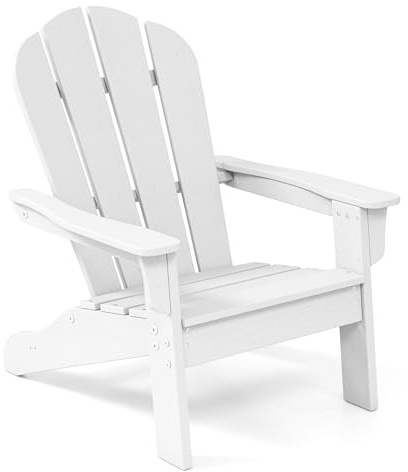 GOPLUS Adirondack-stol för barn, Adirondack-stol väderbeständig av HDPE med ergonomiskt ryggstöd och breda armstöd, kan belastas upp till 75 kg, barnstol, utomhus, trädgård, barnrum (vit)