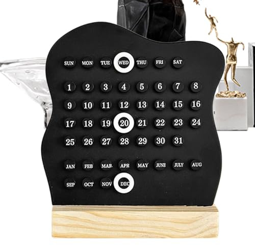 Liakyunf Calendario Perpetuo in Legno | da Scrivania con Calendario Giornaliero Perpetuo - Display per Data da Scriveria, Decorazione Riutilizzabile per Casa e Ufficio, per Studenti e Insegnanti