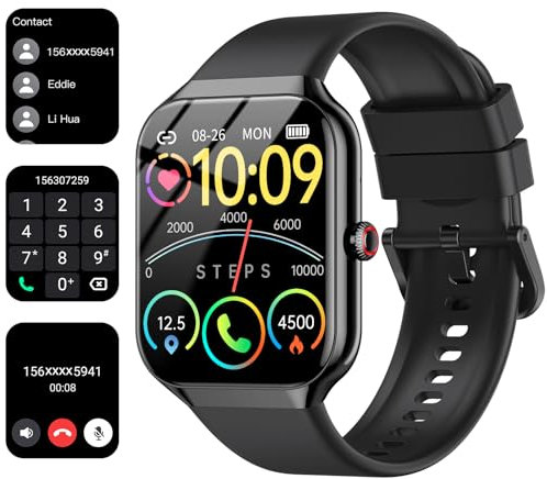 Smartwatch Herren Damen, 1.96 HD Fitnessuhr mit Telefonfunktion, Smart Watch mit Pulsuhr/Schlafmonitor, Fitness Tracker Schrittzähler Uhr, 100+ Sportmodi Sportuhr IP68 Wasserdicht für Android iOS