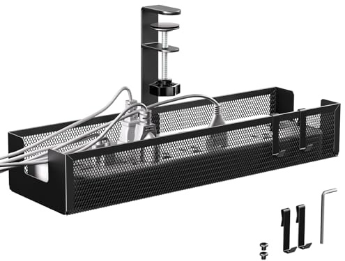 PUTORSEN Organizador de Cables para Debajo del Escritorio - Sin Taladrar, Cesta para Organizar Cables y Regletas, Organizador de Cables para el Escritorio de la Oficina y el Hogar, Negro