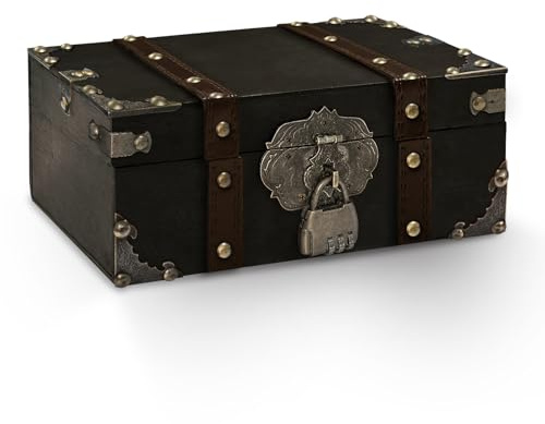 Feruchun Coffre Tresor Bois,Boite Tresor Code,23x17x9.5cm,Coffre au Trésor Vintage pour Soirée à Thème Pirate,Rangement et Décoration (COULEUR2)