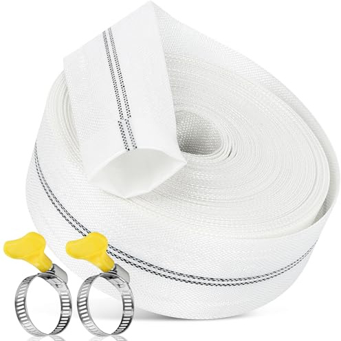 KOVSGQ Tuyau Refoulement 1 1/4 Tuyau Plat Tuyau En Tissu 32mm 10m Avec 2 Clips pour Pompes à Eau Submersibles Et Autres Bassin De Drainage Irrigation De Jardin Bain à Remous Piscine Ou Puisard