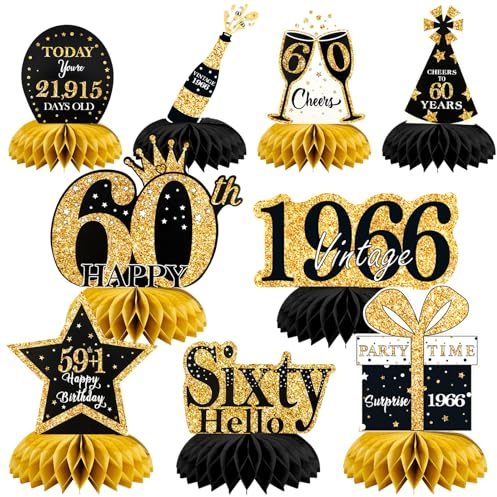 9 Pezzi Centrotavola Compleanno,Centrotavola a Nido d'Ape Oro Nero Decorazioni,Toppers da Tavolo,Compleanno Centrotavolo per Uomini e Donne,Feste di Compleanni (HB-2026-60)