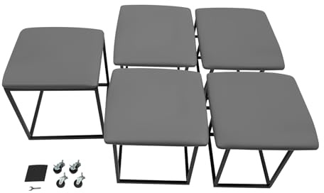 yunaoii Sgabello combinato impilabile 5 in 1, sgabello multifunzione grigio, poggiapiedi imbottito con quattro ruote girevoli, sgabello/poggiapiedi, sgabello creativo cubo, 46 × 46 × 48 cm