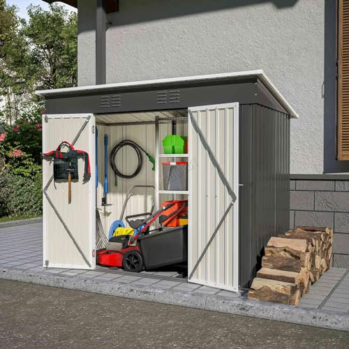 BIRCHTREE Garden Shed Metal Pent Roof 4FT X 8FT Outdoor Storage With Free Founda