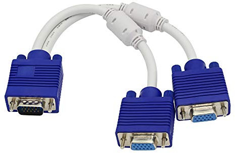 Câble Répartiteur VGA 1 Mâle vers 2 Femelles, HD15 vers Double HD15 Femelle, Convertisseur Vidéo pour Duplication d'Écran - 15cm (Bleu)