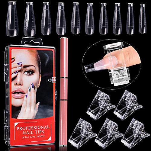 100 Pezzi Unghie Finte Nail System Form, Kalolary Dual T Shape Stampo Unghie Copertura Completa Strumenti Gel UV Forme Sistema Unghie in Acrilico Set con Pennello Rosa Dual-Ended Picker 5 Clip Punte