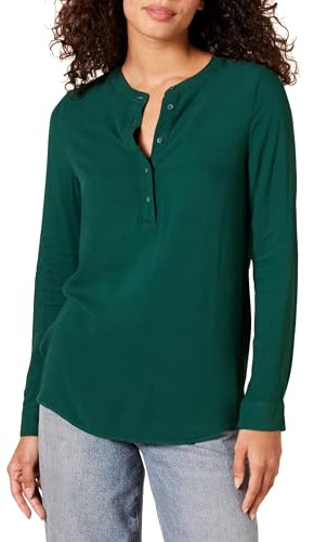 Amazon Essentials Women's Long-Sleeve Woven Blouse, Dark Green, M