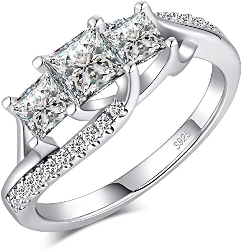 18K vitguldpläterade 925 sterling silver löftesringar för kvinnor, bröllop evighet förlovningsringar för henne, oändlighet årsdag simulerad diamantring set, flickor kvinnor smycken gåvor, Small