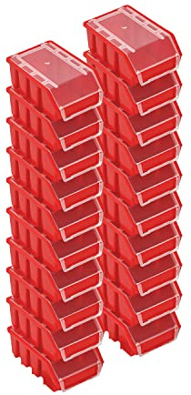 PAFEN Lot de 20 boîtes empilables avec couvercle 160 x 75 x 115 mm - Boîte de visualisation empilable pour mur à outils Boîte de rangement Rouge