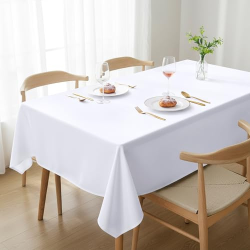 Utopia Kitchen Rectangle Tablecloth 140x240 cm - (Pack of 2) White Table Cover Machine Washable Table Cloth Perfect for Parties, Weddings and Festivals (55x95 inches)