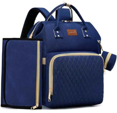 ROSEGIN Baby Changing Bag Backpack, Large Waterproof Nappy Baby Bag for Mum & Dad – Multifunction Diaper Bag with Changing Mat, Buggy Clips & Dummy Holder, Blue