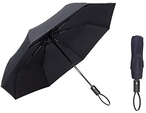 SYNHOK Kompakter Reise-Regenschirm, langlebig, winddicht, tragbar, mit starken Rippen, verstärkter Baldachin, ergonomischer Griff, automatisches Öffnen/Schließen, Regenschirm für Herren und Damen, 8