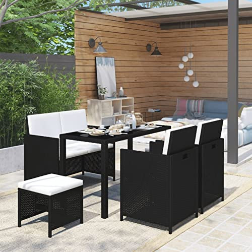 Yolola Garten Sitzgruppe Rattan 5 Personen Gartenmöbel Set Sitzgarnitur mit Auflagen für Garten Gartengruppe Gartengarnitur Gartenmöbel Essgruppe Polyrattan Essgruppe Gartensetse, Schwarz