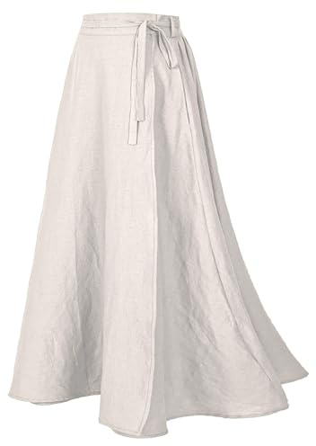 Plus Size Linen Wrap Skirt with Maxi Skirt Casual Vintage A line Linen Skirt for Ladies Women S-4XL, Z2973wh, S