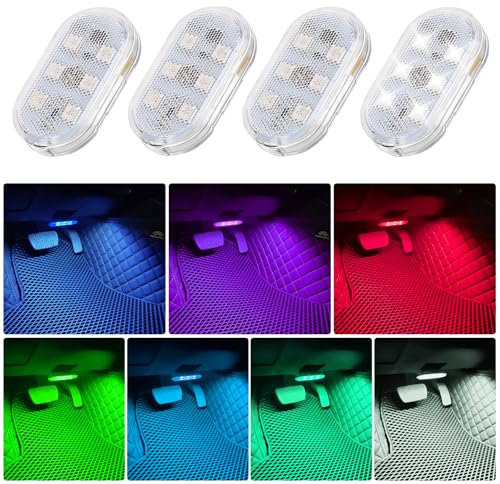 Weinsamkeit Lot de 4 éclairages LED d'intérieur de voiture sans fil multicolores avec 6 perles LED et contrôle tactile USB rechargeable pour plancher de voiture