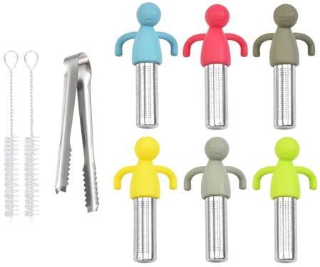 Abiyou 6PCS Infusore da tè Filtro da Tè Creativo, Filtro tè con Manico in Silicone Invio Pinza per Ghiaccio e 2 Spazzola di Paglia, Stainless Steel Tea Strainer, per Foglie di Tè, Erbe(6 Colori）