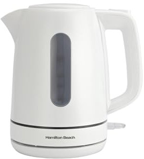 Hamilton Beach Electric Kettle, Compact, 1L, Plastic, Boil Dry Protection, Auto Shut Off, Push Button Lid, Water Level Window, UK Strix Technology, White - HB3038W1