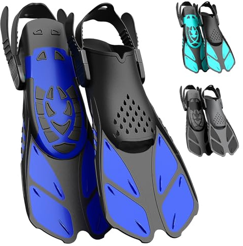Lealinga Snorkel Fins, Swim Fins Flippers Adult Adjustable Snorkeling Diving for Adult Men Women Unisex, Travel Size Open Heel Swimming Flippers Training Fins with Mesh Bag