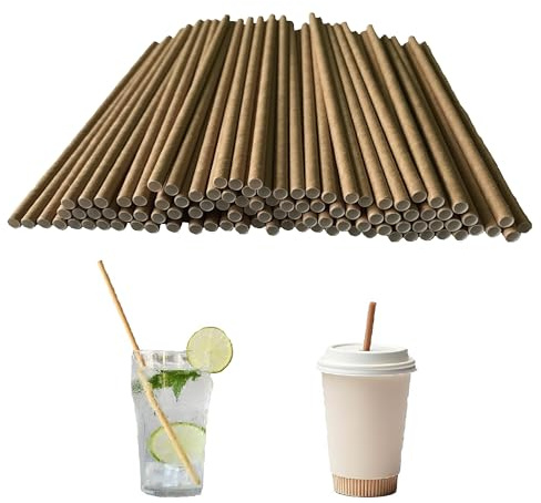 VEZODEK Sugrör papper, sugrör papper biologiskt nedbrytbara, 100 stycken papperssugrör lämpliga för fester, bröllop och tillfällen, partysugrör (100, brun)