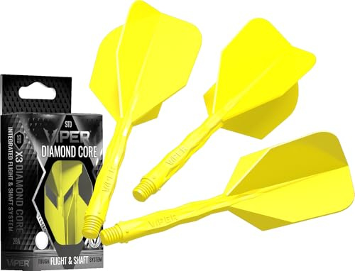 Viper Diamond Core - Freccette con Sistema Integrato di Alette e Asta, Accessorio di precisione con polimeri Resistenti per Prestazioni migliorate, Set da 3, Albero Medio, Volo Standard n. 6, Giallo