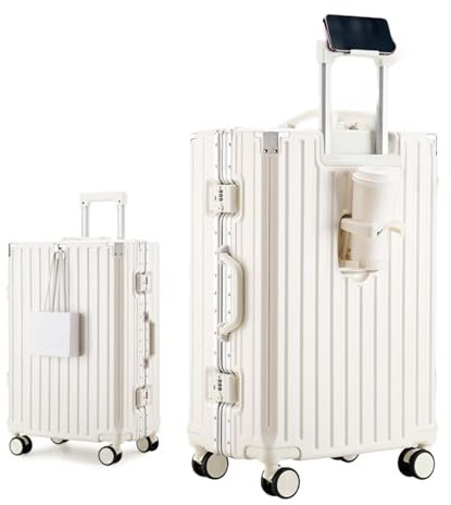 yuweijie Multifunktions Koffer groß Alu-Rahmen Hartschale Trolley Reisekoffer Handgepäck Zwillingsrollen ZahlenSchloss(Weiß, 73cm,90L)