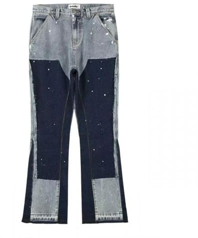 Duohropke Jeans da Uomo Y2K Streetwear in Denim Svasato con Design a Spruzzo d'Inchiostro, Pantaloni Bootcut Baggy per il Tempo Libero, Patchwork, Slim Fit, Jeans a Zampa di Elefante, Stile Cowboy