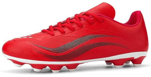 GOGOUP Chaussures de Football Homme Spike Crampons Profession Chaussures de Foot Adultes Athlétisme Entrainement Chaussures de Sport Rouge EU40