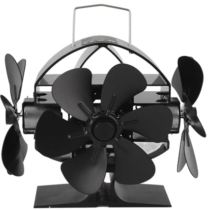 Drikou Wood Stove Fan, Heat Powered Spise Fan 3 Heads 18 Blade Aluminium 270 graders Blowing Pise Pise Fan med skyddande täckhandtag för Home Wood Burning Spise