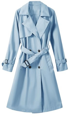 Tuopuda Trench Donna Primaverile Autunnale, Cappotto Doppiopetto Lungo Classico Antivento, Giacca a Maniche Lunghe Trenchcoat Cappotti Mantello Windbreaker Giacche con Tasche, Blu, M