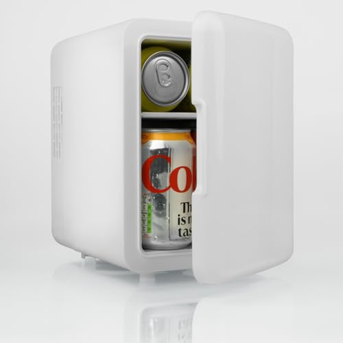 SLx Mini frigo da 4 l, 6 lattine per camera da letto, ufficio, auto e viaggi, silenzioso refrigeratore da 12 V/AC/DC per la cura della pelle, cosmetici e bevande (bianco)