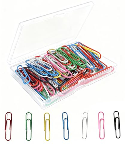 100 farbige Büroklammern Metall 50 mm, große Clips für Büro