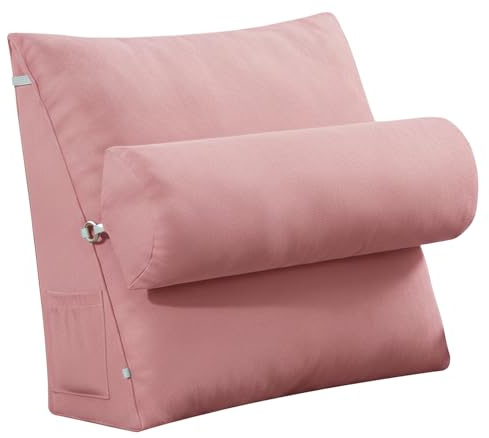 GOZYLA Cuscino a cuneo da lettura, regolabile, rotondo, triangolare, di supporto per la schiena, sfoderabile, per sedersi a letto, sul divano, per giocare e guardare la TV (rosa, 60 x 50 x 20 cm)