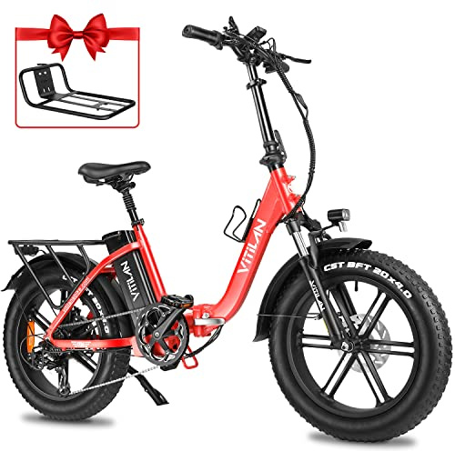 Zylvro Vélo électrique pour adultes, avec 48 V 20 Ah batterie amovible, 20 *4.0 Fat Tire Pliant Vélo électrique, 7 vitesses, jusqu'à 105 KM Ville de banlieue Ebike (U7 (Rouge))
