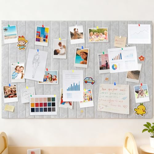 YnewL 90 x 60cm Pannello Feltro Adesivo Parete, Pannello Decorativo Sughero Feltro, 0,9 cm Lavagna Sughero con Puntine con 50 Puntine per Uffici, Scuole e Camere da Letto (Grigio Chiaro)