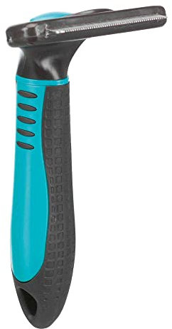 TRIXIE Carding-Striegel zum Entfilzen & Ausdünnen von Kurzhaar und Rauhaar - Striegelkopf wechselbar - Klinge aus rostfreiem Stahl - gummierter Kunststoffgriff - schwarz/blau - 7 x 15 cm - 24171