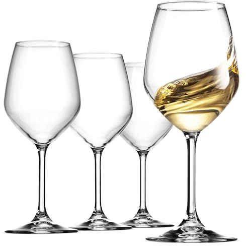 Bormioli Rocco 14.75 oz White Wine Glasses (Set Of 4): Crystal Clear Star Glass, Laser Cut Rim For Wine Tasting, Elegant Party Drinking Glassware, Restaurant Quality