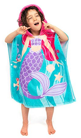 Toddler Hooded Beach Towel Coverup Cape Kids 100% Cotton Soft Quick Dry Absorbent Use for Swim Pool Bath Poncho Towels for 2 to 6 Years Old Children Size 24x 47 in Full-Length (Fancy Mermai')