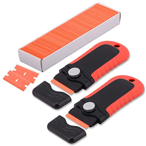 Winjun Glasschaber Kochfeldschaber Ceranfeldschaber Allzweck Schaber für Haushalt Küche Fliesen Fenster Schmutz Aufkleber Reinigung, mit 100 stk. Kunststoff Ersatzklingen