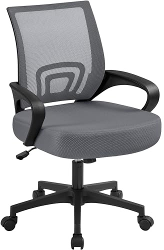 Yaheetech Mid Back Office Chair Executive Task Swivel Rolling Gaming Chair with Lumbar Support and Armrests Rolling Casters, Dark Grey
