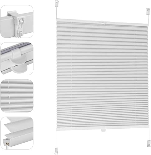 Sekey Plissee ohne Bohren Verdunkelung, Fenster Plissee Klemmfix Jalousie 70 cm breit, Verspannt Blickdicht Sonnenschutz Fensterollo, 70x120cm, Weiß