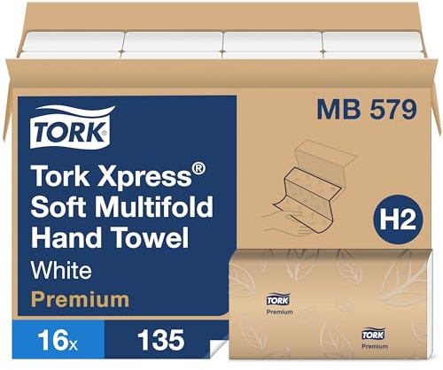 Tork Soft Xpress Multifold Paper Hand Towels White, H2 System Compatible 16 Packs X 135 Towels Each (MB579)