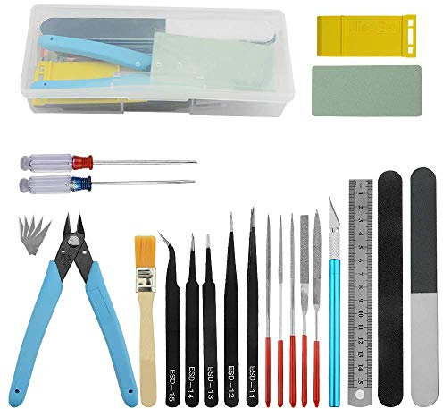 BGTXINGI 21-teiliges Modell-Werkzeug-Set Gundam Modell-Werkzeug-Set mit Kunststoffbox, Modellbau-Montage, Auto-, Hobby-Modellbau, Reparatur und Befestigung
