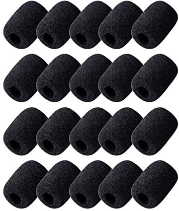 REQAG 20pcs Mousse Micro Casque Bonette Microphone Bonnette Micro pour La Salle de Classe, La Salle de Conférence, Les Interviews d'Actualités, Activités de Plein Air, Noir