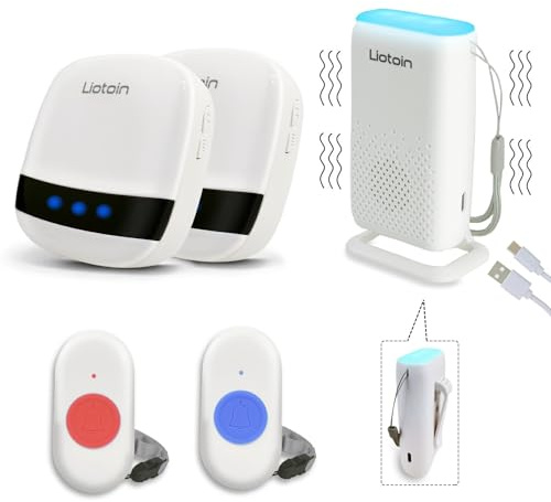 LIOTOIN Notrufknopf für Senioren Notruf Kabellos Notfallknopf Hausnotruf für Senioren SOS Alarm Notruf Knopf Wasserdicht Pflegeruf Set 2 Sender 1 x tragbarer Empfänger 2 x DE Stecker Empfänger …