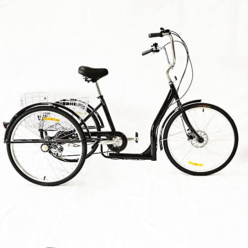 Erwachsene Fahrrad Dreirad Sattel Flexibel Senioren Trikemit Einkaufskorb FüR Tricycle Mit 3 RäDer Adult Aluminium BasketsWarenkorb Korb Einkaufen Tragbares Outdoor-AktivitäTen 26 Zoll 6 Speed