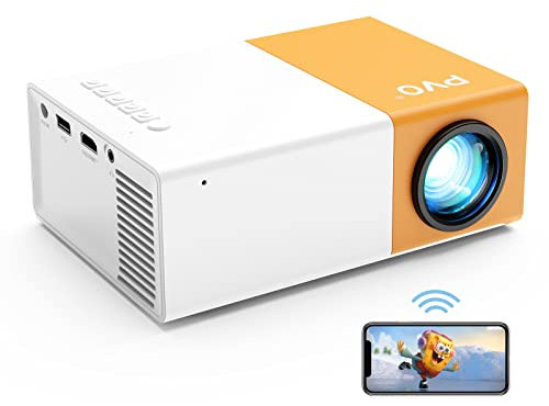 Proiettore PVO WiFi Film Portatile, Schermo del Telefono può Essere Specchiato al Proiettore in Modalità Wireless o Tramite Cavo Dati, Compatibile con Phone/Tablet/Laptop/TV Stick/USB (YG300ProMax)