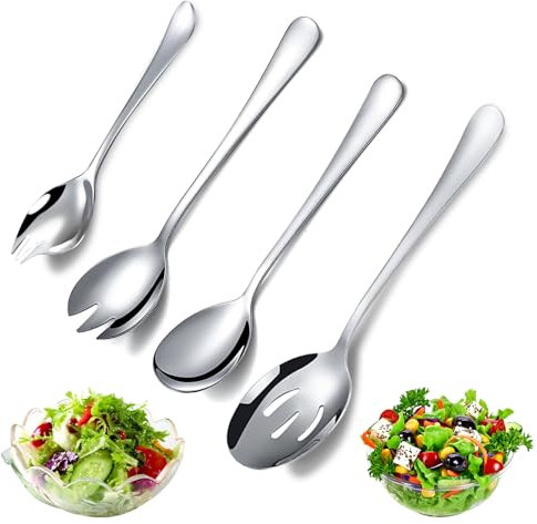 LHOEST Posate per insalata in acciaio inox, 4 cucchiai da portata lucidati, piccoli cucchiai lavabili in lavastoviglie, per famiglia, campeggio, picnic, hotel, ristorante, feste di Natale (lunghezza