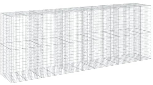 vidaXL Gabion Basket with Cover 550 x 100 x 200 cm in Galvanised Iron, Gabion Wall, Gabion Support Wall, Gabion Fence