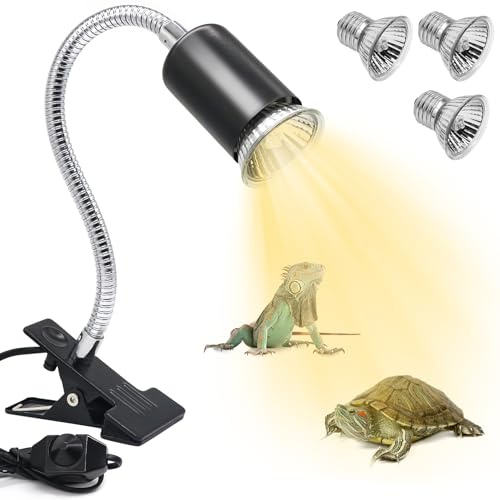 GothicBride Reptilien Aquarium Wärmelampe Wärmespotlampe Einstellbarer für Aquarium Repti mit 3 UVB-Glühbirnen 25W 50W Temperaturregelung Schildkröte Wärmelampe mit Eisenklammer